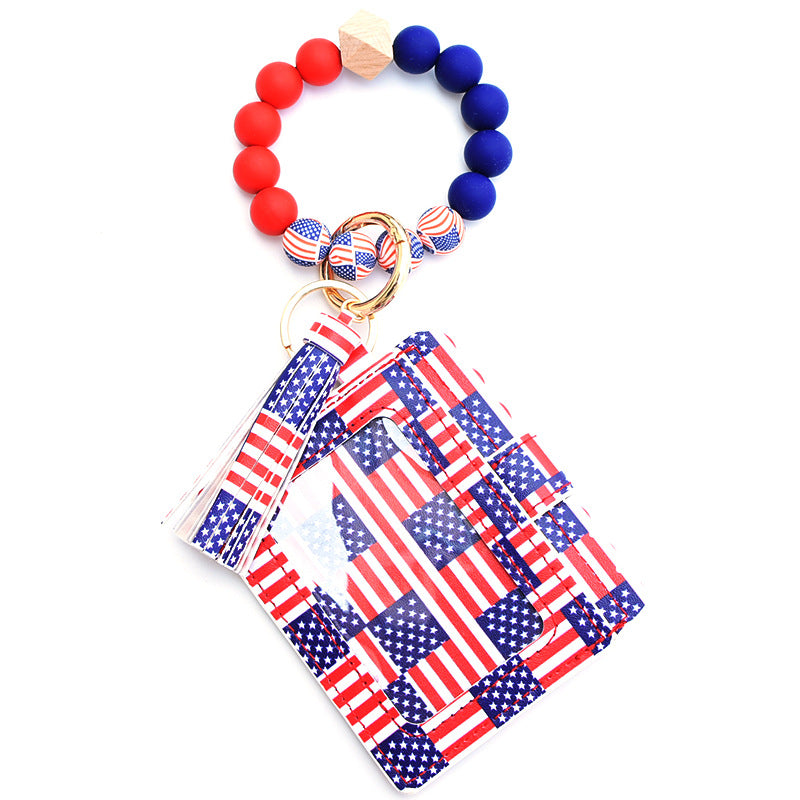 Wholesale Independence Day Card Holder Silicone Beaded Wrist Keychain